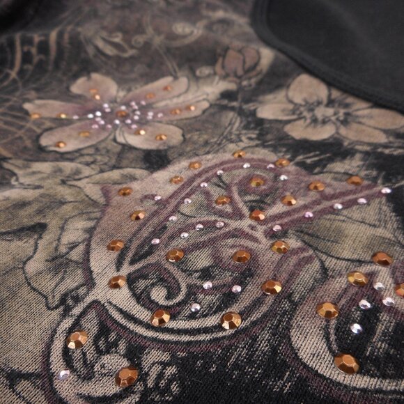 Y2K Vintage Women's Plus Size 3X Top 3/4 Sleeve Brown Cocoa Rhinestone Dressbarn - Picture 7 of 9